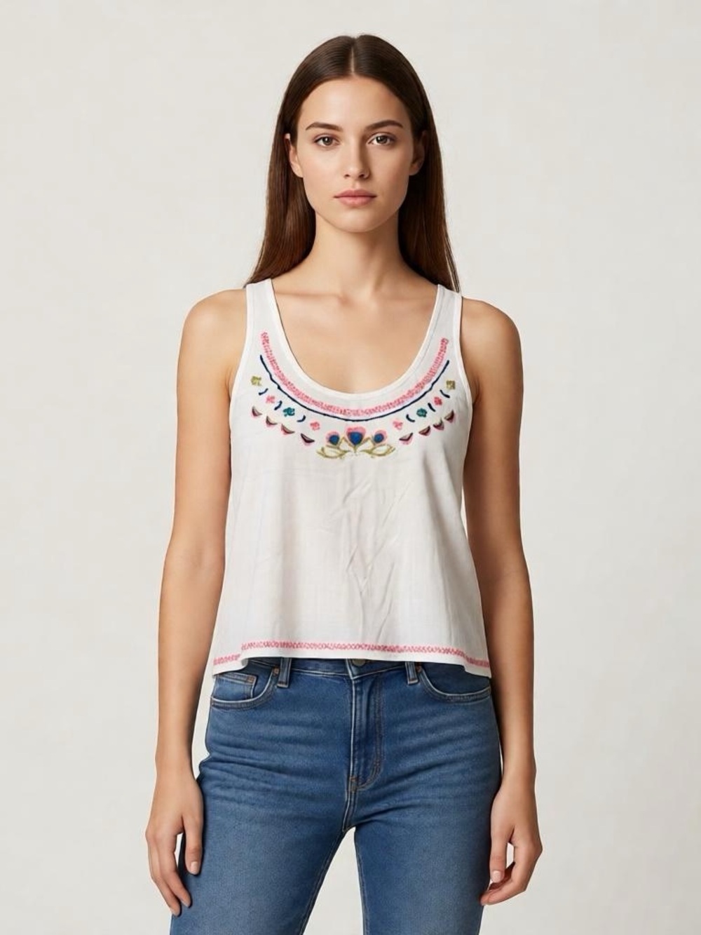 Embroidered Flowy Cropped Tank